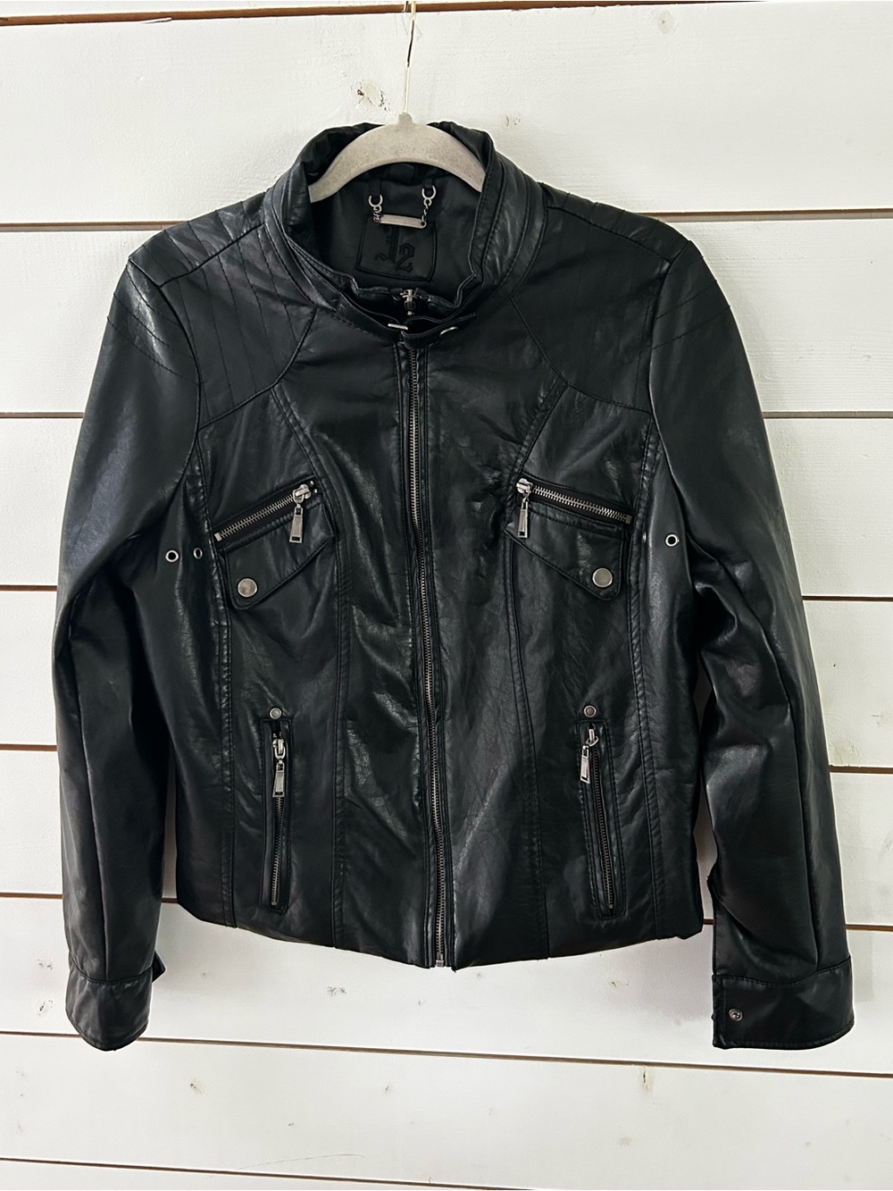 J2 Black Junior Size XL Faux Leather Moto Jacket